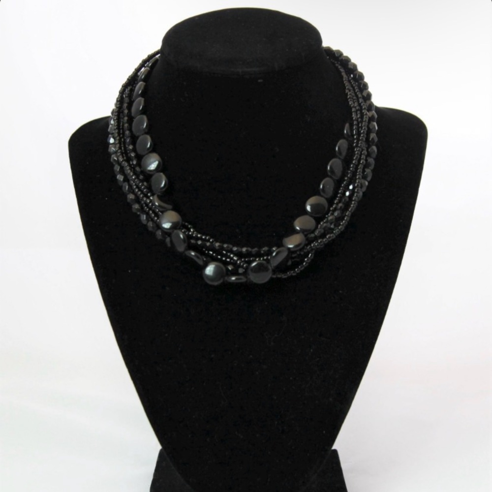 Premier Designs ‘Essence’  Multi-Strand Black Beaded Statement Necklace